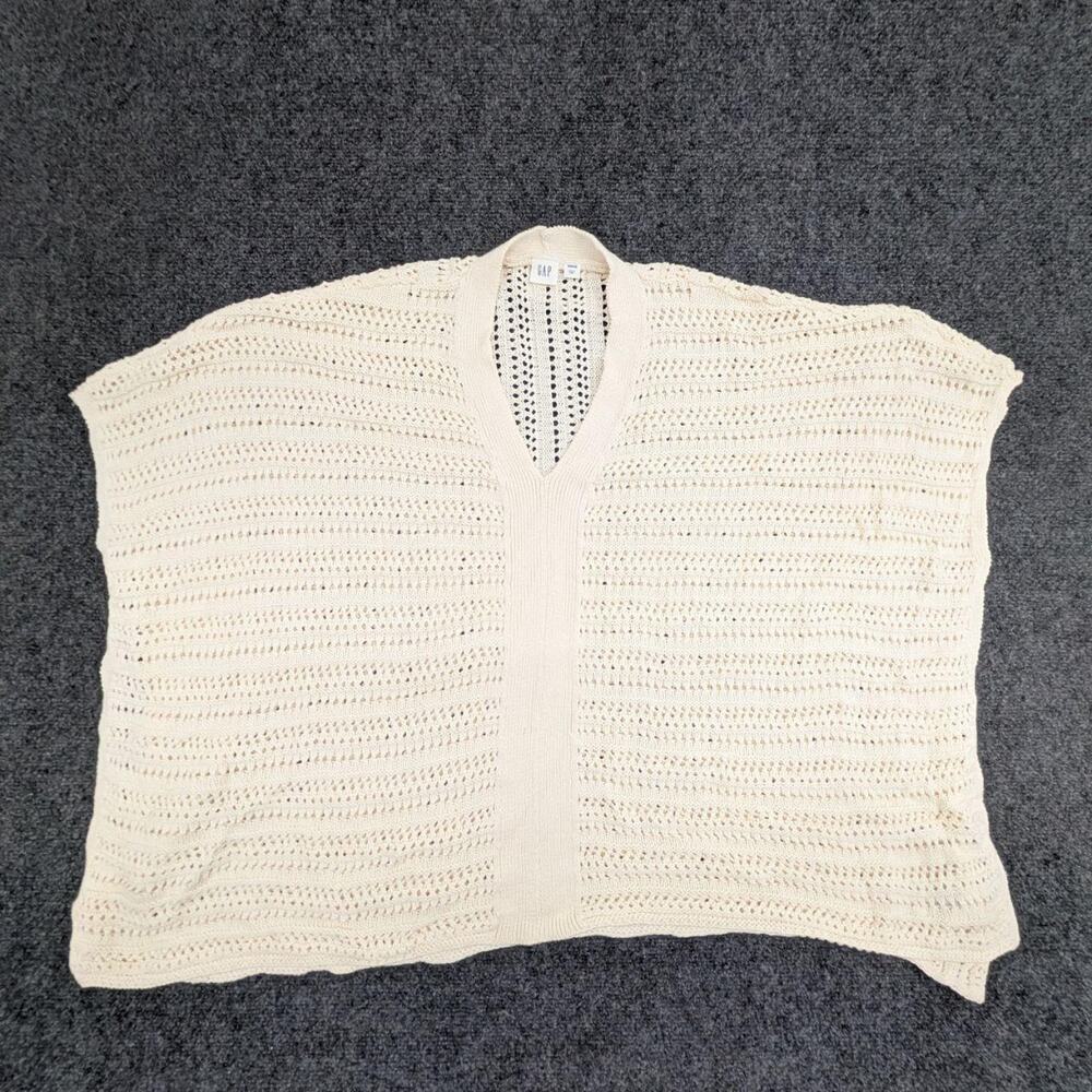 Gap Poncho Womens XXS/XS Cream Open Knit V Neck Draped Pullover Sweater Top